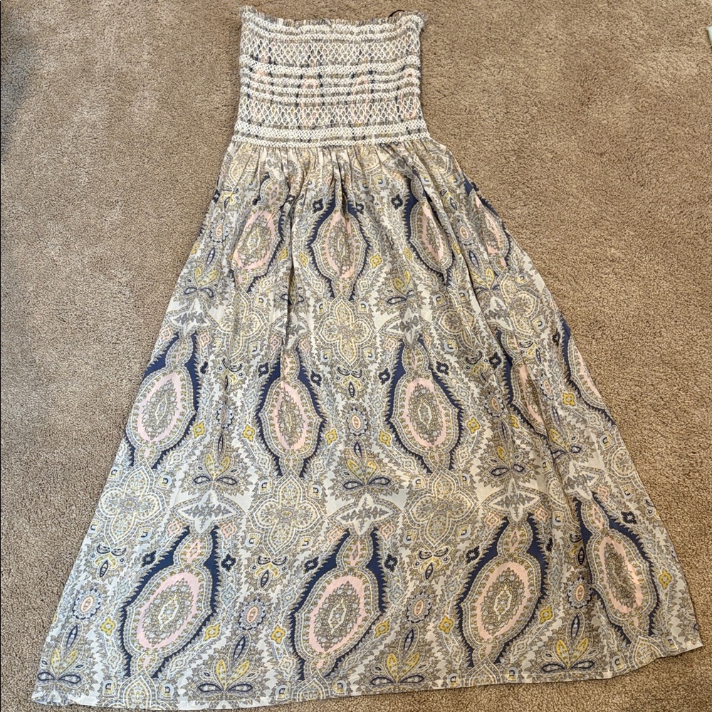 Gypsy05 pure paisley strapless ruched maxi dress silk